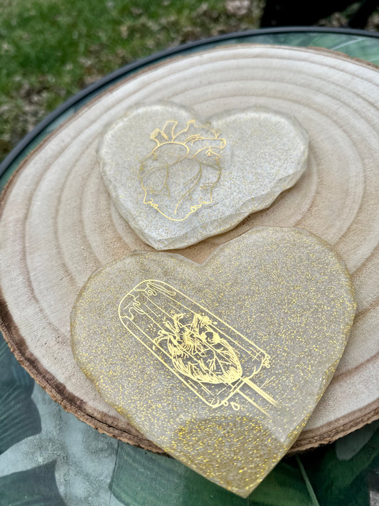 Gold Glitter Geode Heart Coasters