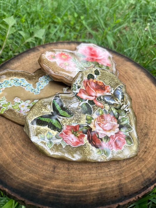 Geode Floral Heart Coasters