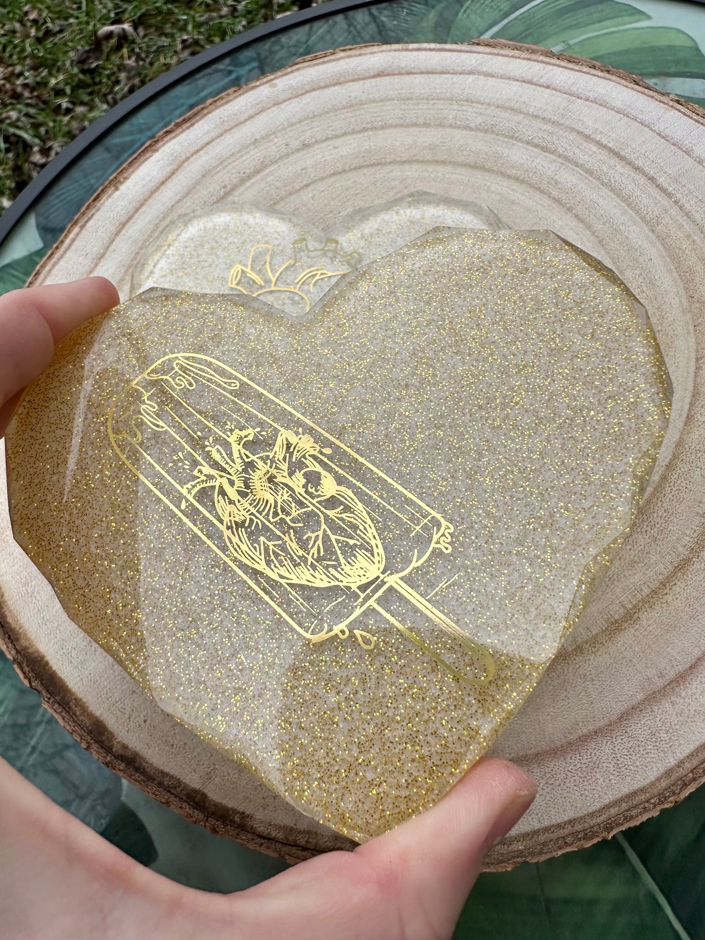 Gold Glitter Geode Heart Coasters